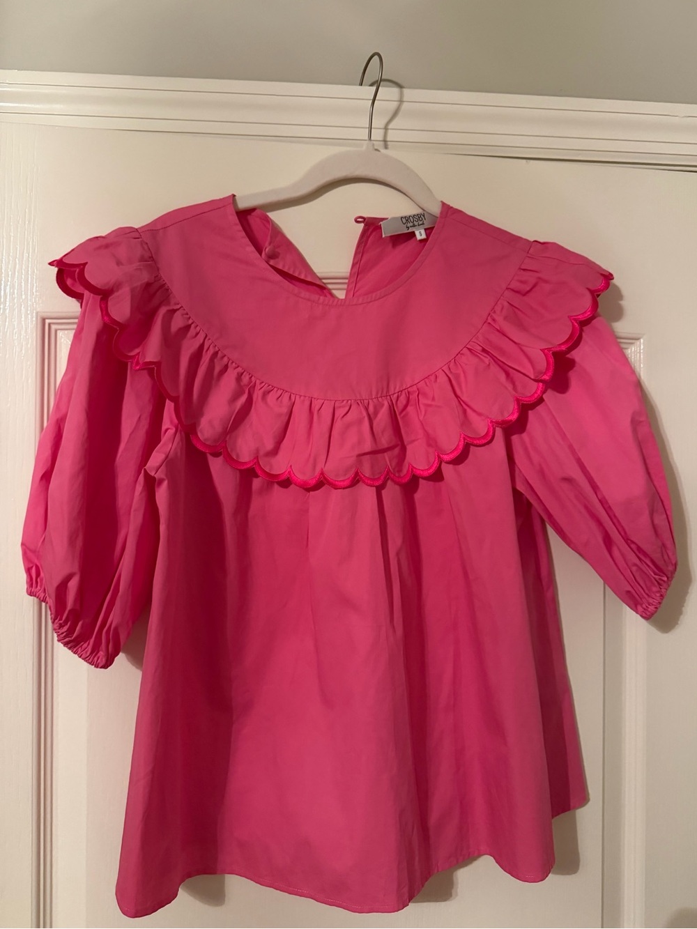 Crosby by Mollie Burch Pink Scalloped Ruffle Collar Top | Size S | Like New
